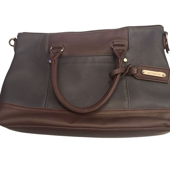 Jaclyn Smith Handbag Black Brown Topstitching 14 × 10 - Picture 4 of 12